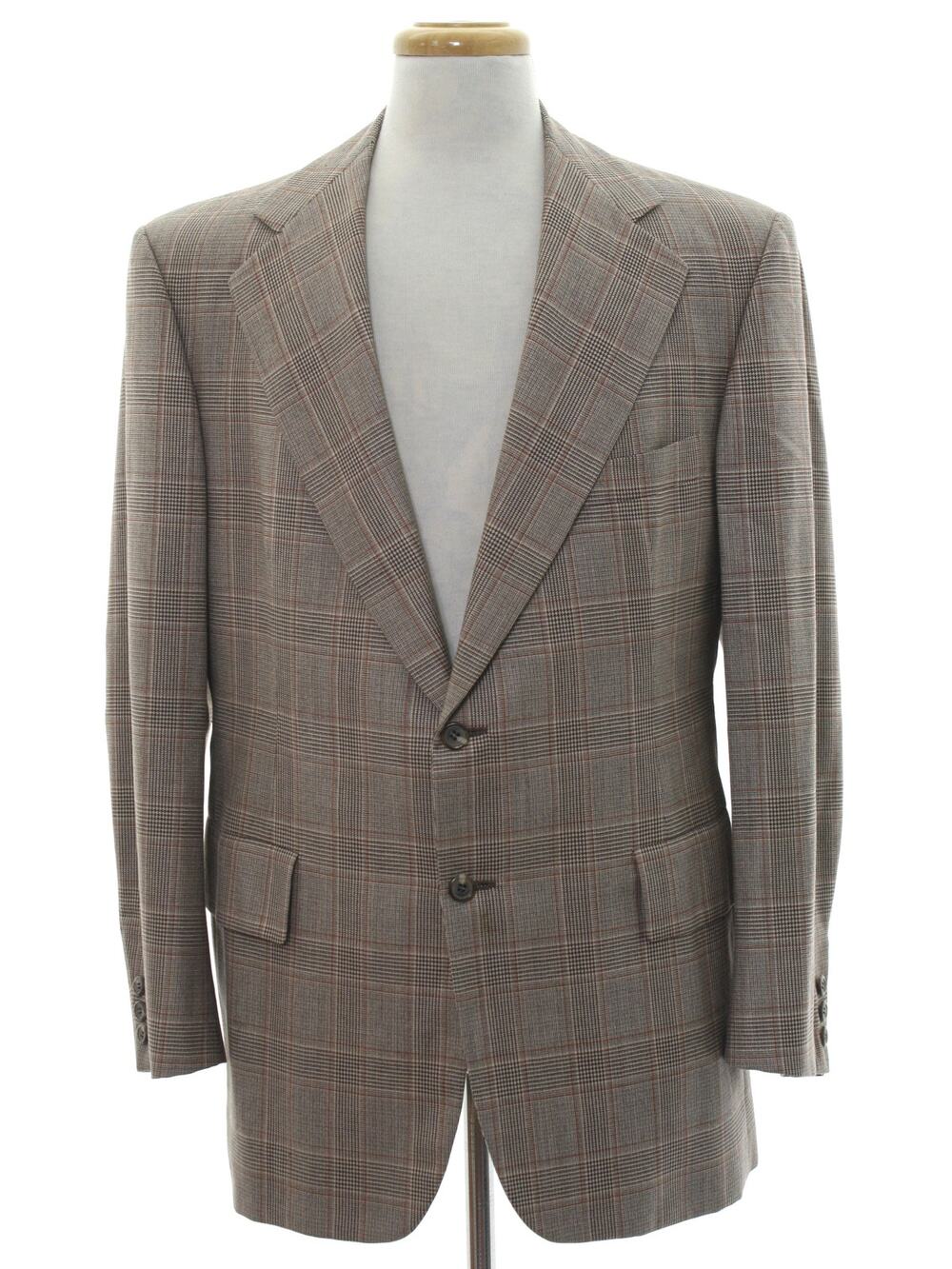 Vintage 70s Hickey Freeman Rosenblatts Brown Windowpane Wool Blazer Men's 42"